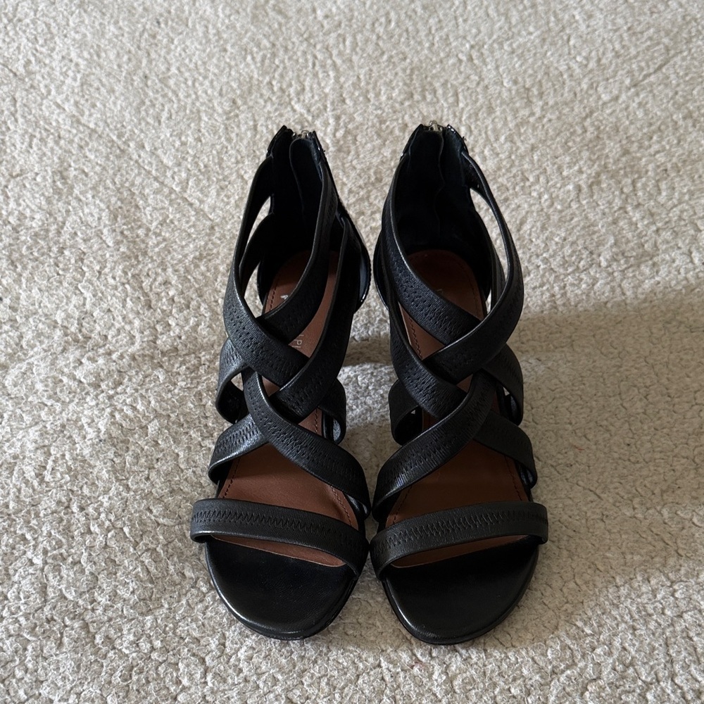 Donald J. Pliner Vida Black Leather Crisscross Zip-Heel Sandals 6.5